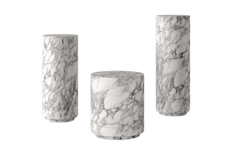 Mesa esquinera de mármol combinado cilíndrico blanco con flores grandes