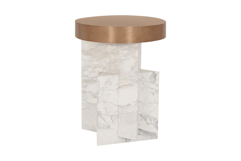 Mesa de esquina de mármol geométrico con tapa de cobre