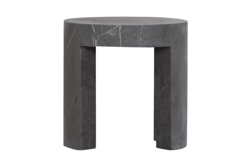 Mesa de esquina de mármol de borde curvo gris oscuro