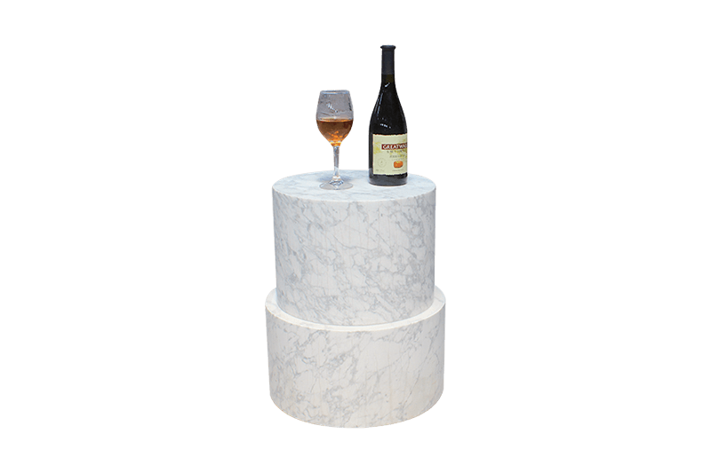 Mesa esquinera de mármol blanco de doble capa con patrón medio