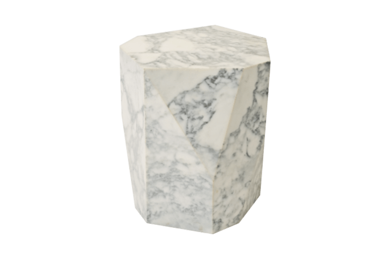 Mesa esquinera multifacética de mármol blanco con patrón medio