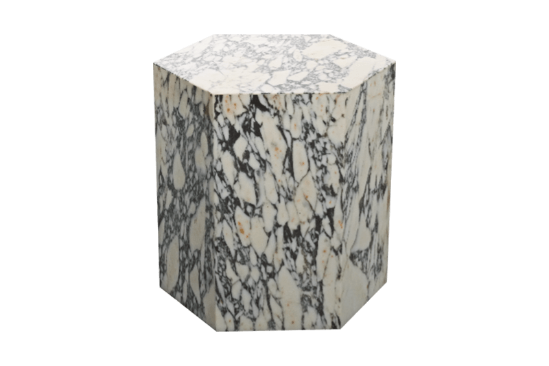 Mesa de esquina de mármol con patrón colorido hexagonal