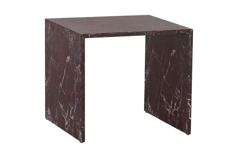 Mesa de esquina de mármol hueco morado y rojo