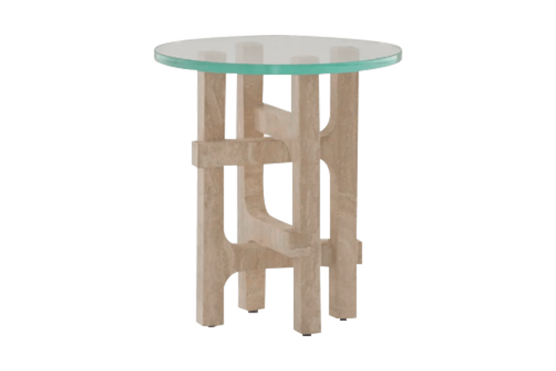 Mesa de esquina de mármol y vidrio marrón claro