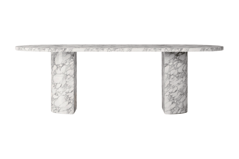 Mesa Redonda Ovalada de Mármol con Gran Patrón Floral y Nube Blanca