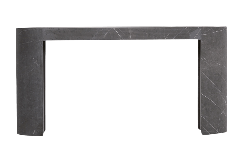 Mesa auxiliar larga de mármol con dos patas redondas