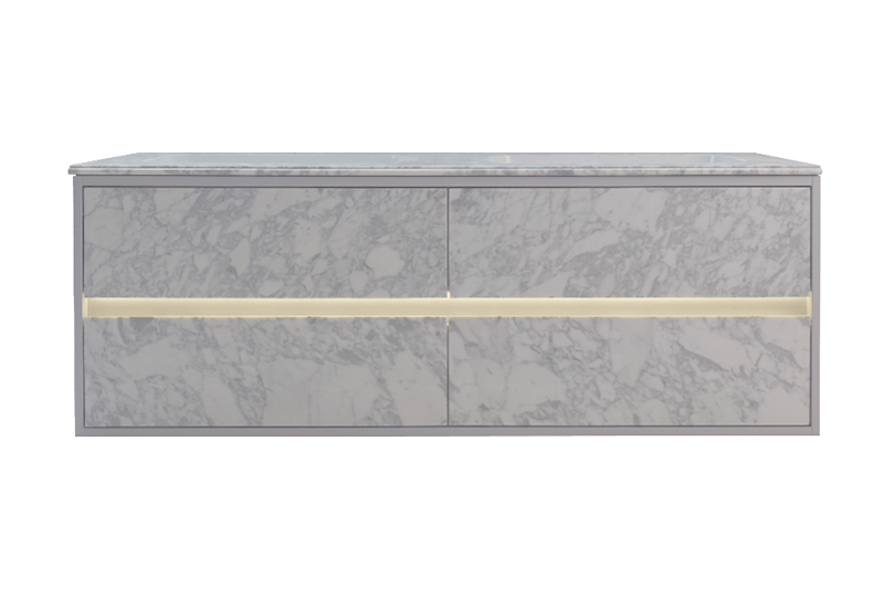 Gabinete de mármol gris claro con borde dorado