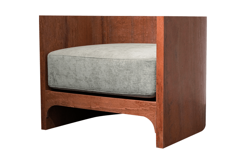 Banco tapizado con tapa de tela y madera