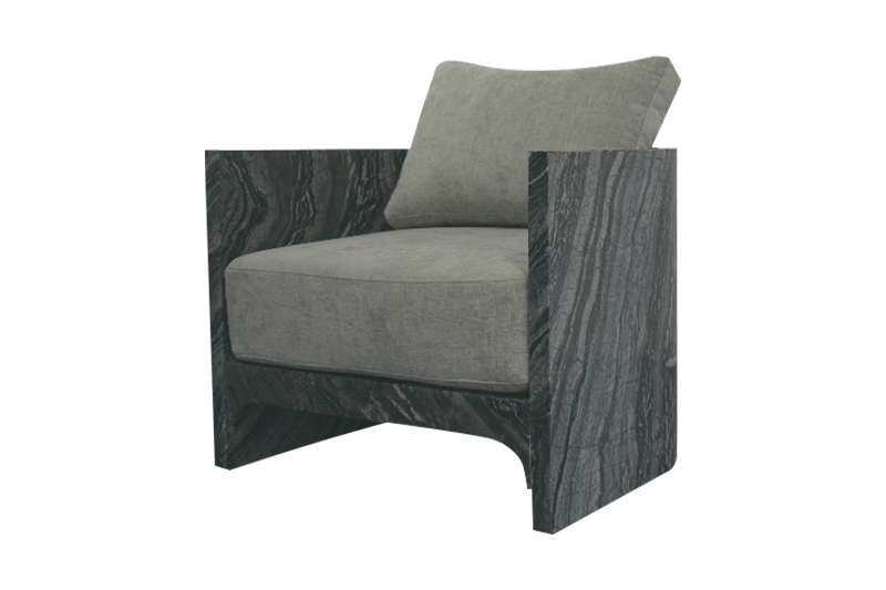 Sofá individual de mármol gris claro con cojín