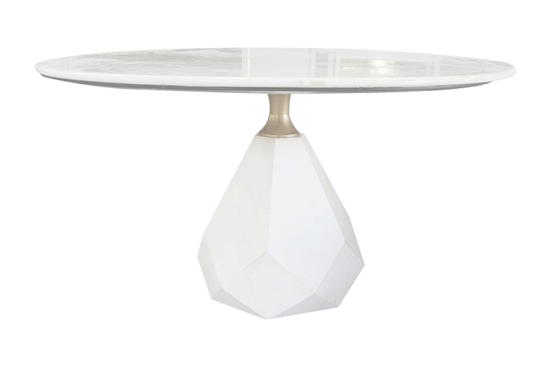 Mesa de mármol con estrella de diamante blanco con textura de vientre de pescado