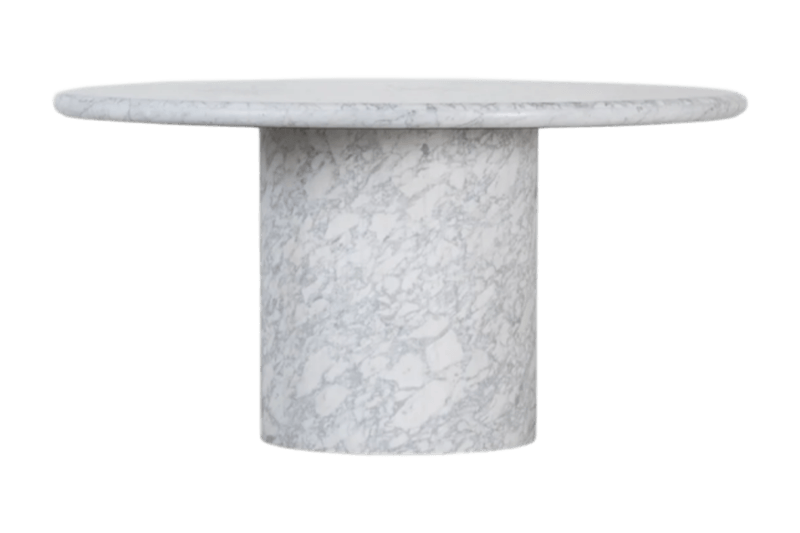 Mesa elegante cilíndrica de mármol blanco con patrón floral mediano