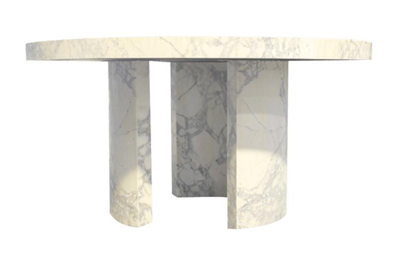 Mesa de mármol abierto de rima de tres columnas de color blanco panza de pez