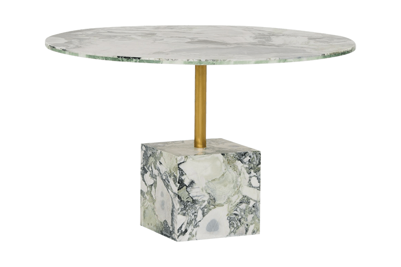Mesa redonda de mármol y jade con pilar dorado