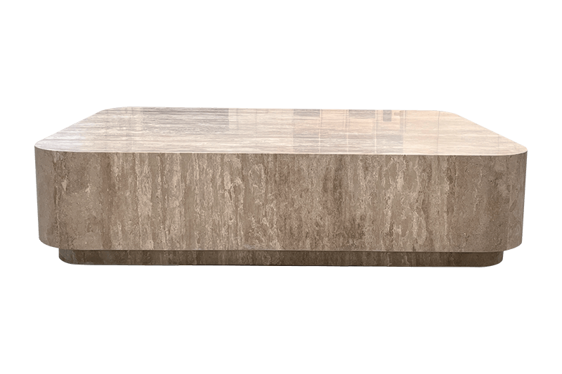 Mesa de centro de mármol marrón claro con base cuadrada