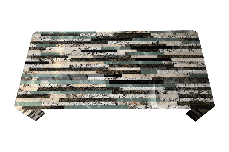 Mesa de centro de mármol con capas de bloques