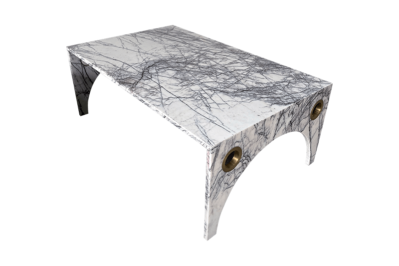 Mesa de mármol con estampado plateado