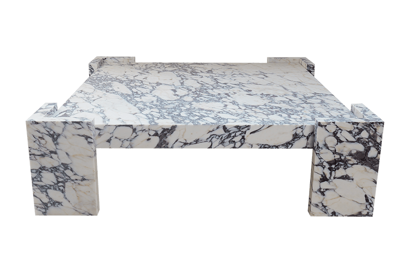 Mesa de centro de mármol blanco con patrón de nubes y patrón floral grande