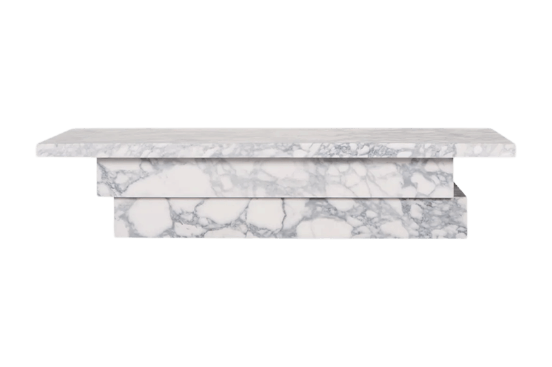 Mesa de centro de mármol blanco y marrón con patrón escalonado