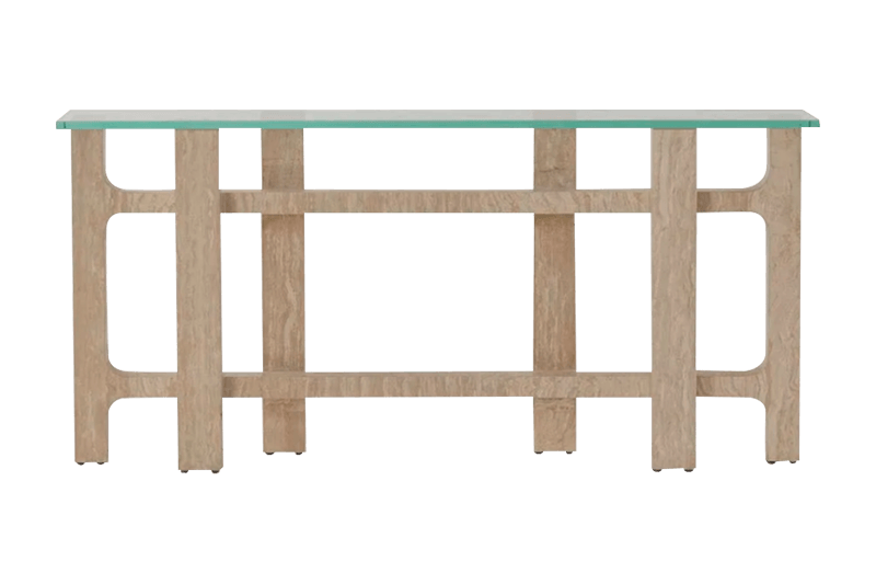 Mesa de mármol marrón con luz de riel delgada