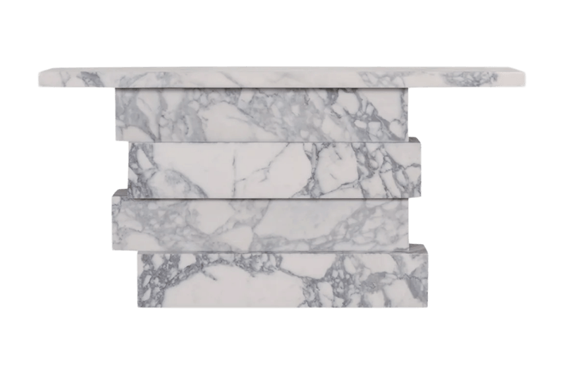 Mesa apilada de mármol gris plateado