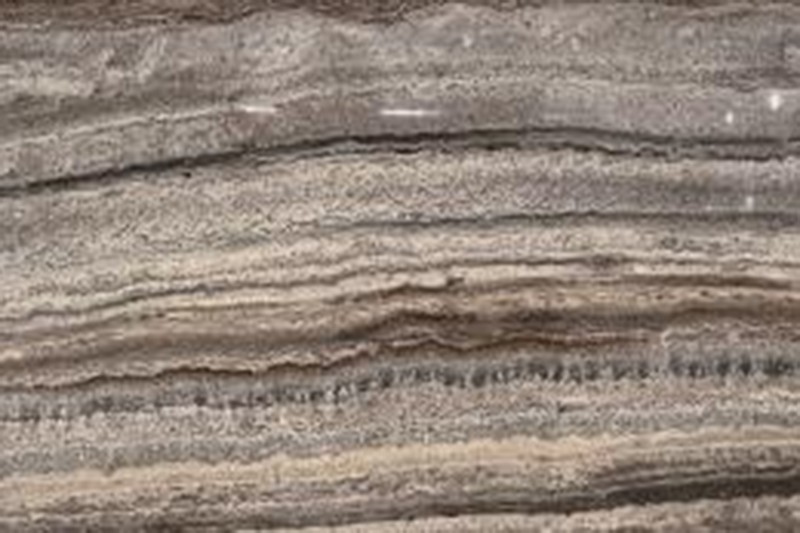 Mesa de mármol marrón claro con esquina arqueada 