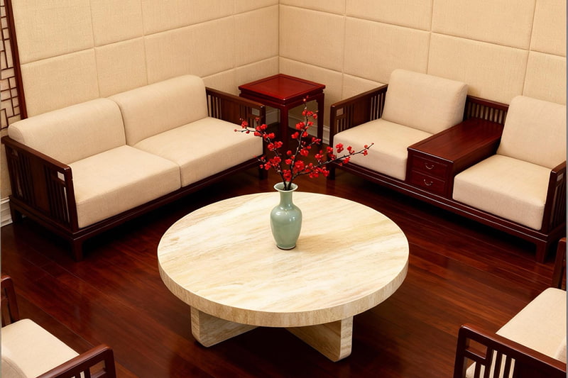 Mesa de centro redonda de mármol marrón claro