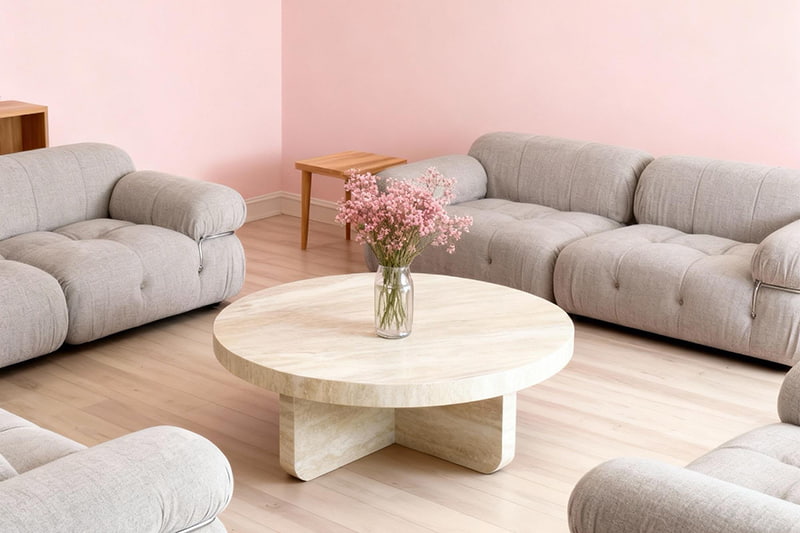 Mesa de centro redonda de mármol marrón claro