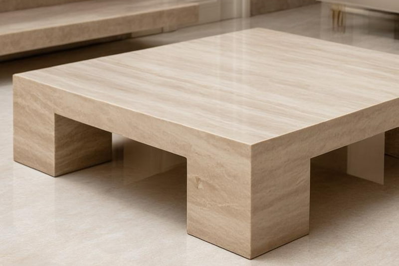 Mesa de centro de mármol con marco sólido marrón cálido